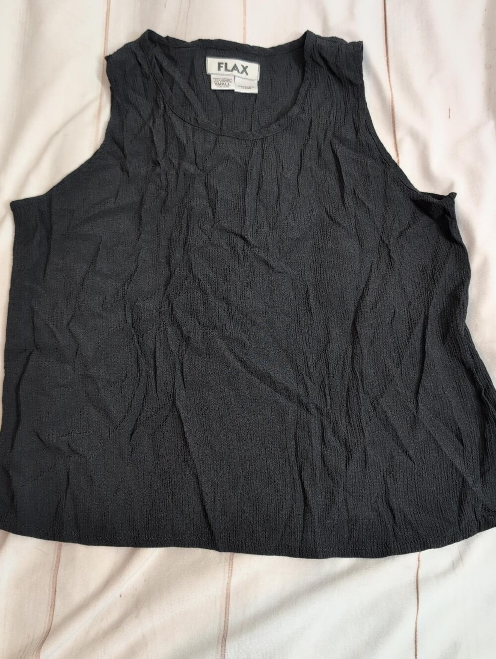 FLAX Women’s Small Black Crinkle Tank Top Rayon Acetate Lagenlook Lithuania